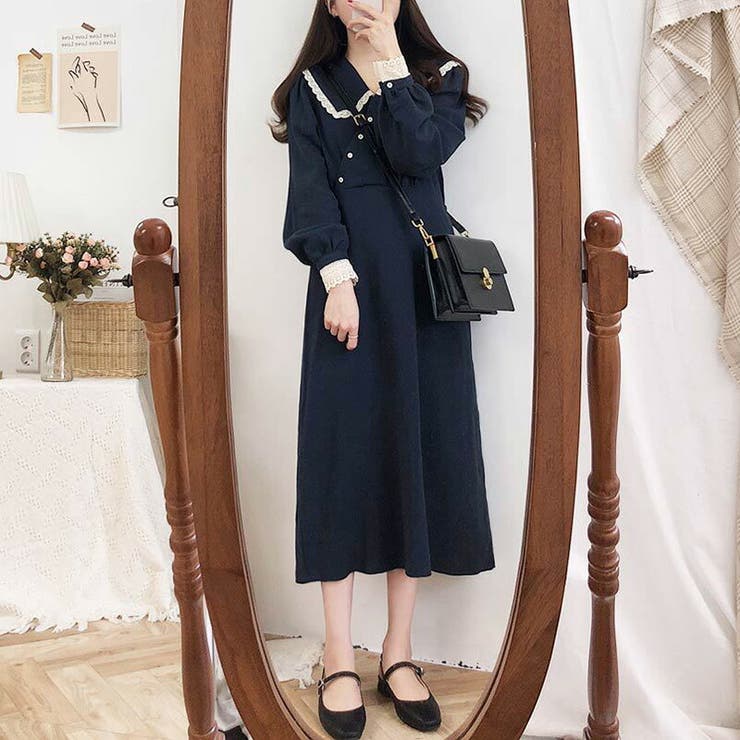 新品タグ付き　ネイビー Vネック 半袖ワンピース FAVORITO ワンピース 紐付き半袖Vネックワンピース : ZOZOTOWN