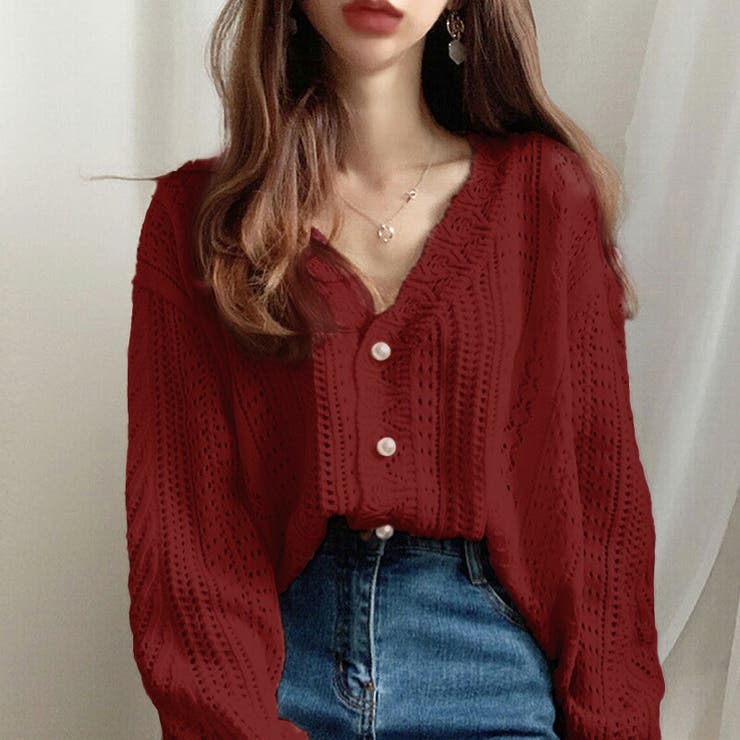 カーディガン 透かし編み 透け感[品番：GRVW0000292]｜epicday