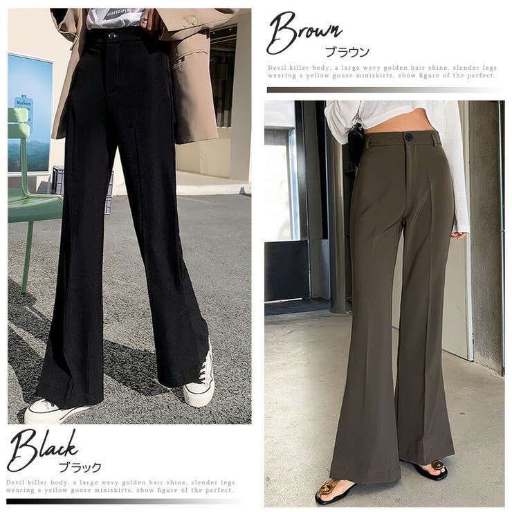 ブラック フレアパンツ スラックス GU公式 | カットソーフレアスラックス(丈標準69.0～73.0cm)