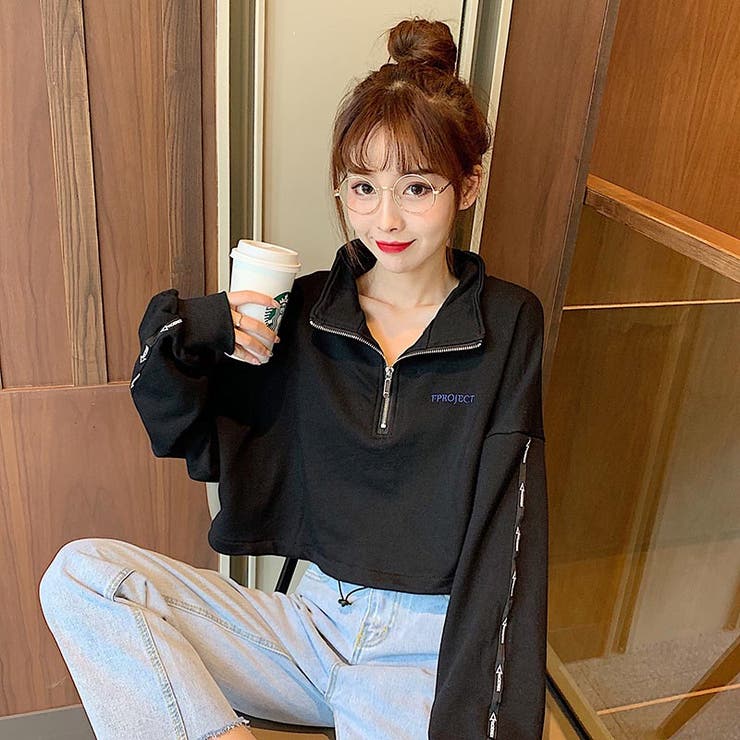 レイヤードジップアップフーディー　(短丈) ハーフジップ ショート丈 トップス[品番：DCTW0003241]｜Decorative