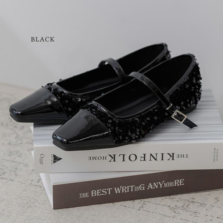 ブラック | スパンコールワンストラップフラットパンプス パンプス メリージェーンパンプス | epicday