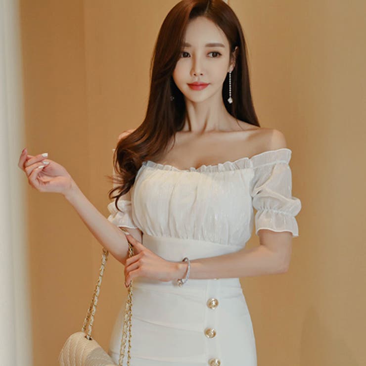 純白パフスリーブのハイウエスト切り替えドレス(キャバドレス CABARETDRE… | GRAXIA | 詳細画像2 