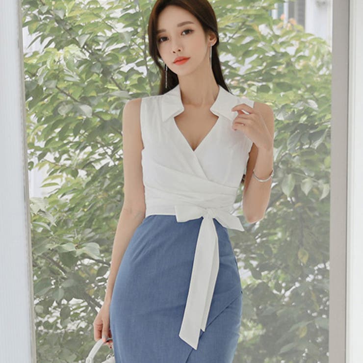 スキッパーが爽やかセクシーな切り替えドレス Sexydress ホワイト 品番 Gxaw Graxia グラシア の レディースファッション通販 Shoplist ショップリスト