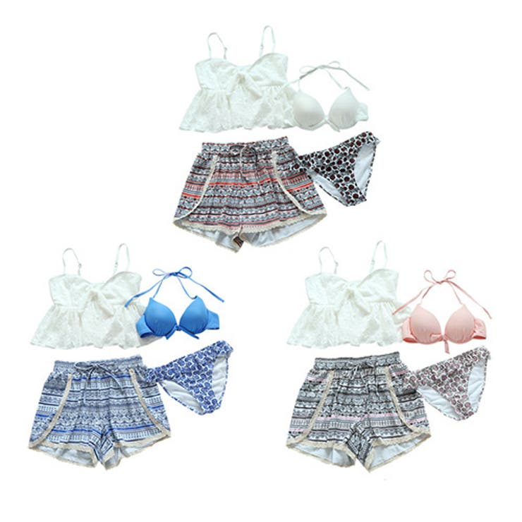 レースキャミとショートパンツ付き体形カバー水着4点セット（水着ビキニ ワンピース… | GRAXIA | 詳細画像11 