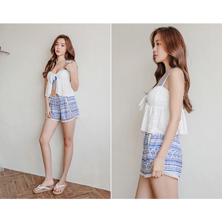 レースキャミとショートパンツ付き体形カバー水着4点セット（水着ビキニ ワンピース… | GRAXIA | 詳細画像6 