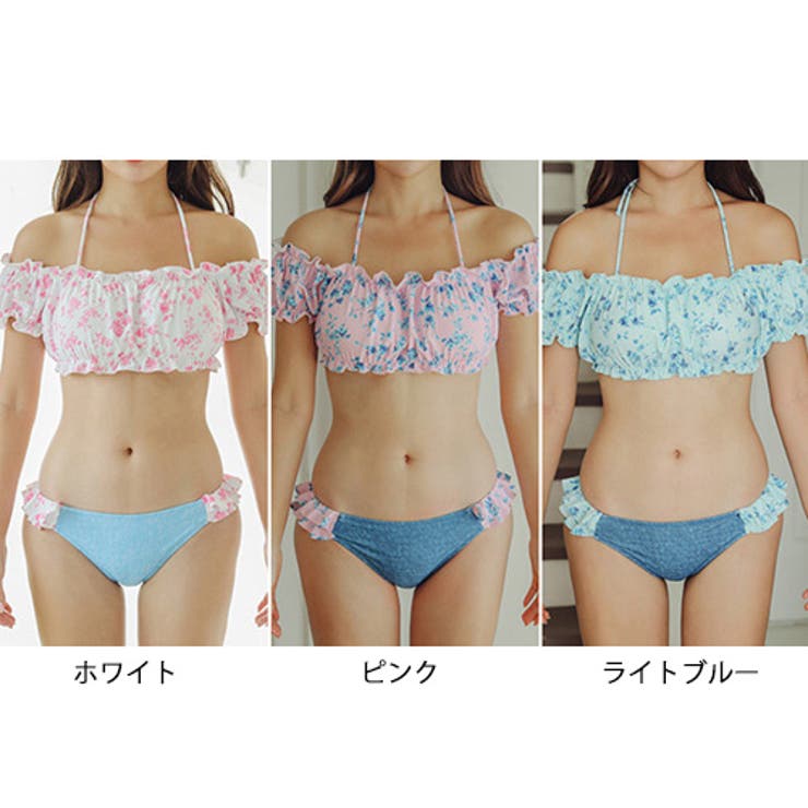 フラワーフリルがロマンティックなビキニ2点セット（水着ビキニ