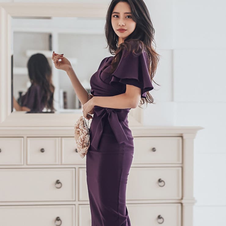 ディープパープルがシックなカシュクールドレス(CABARETDRESS)[品番
