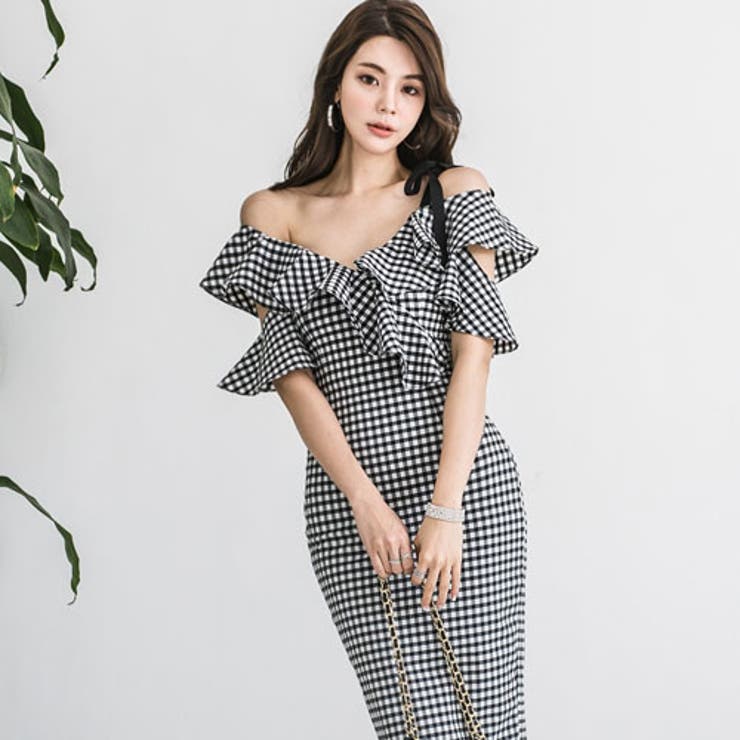 ギンガムチェックが可愛いダブルオフショル ドレス Cabaretdress 品番 Gxaw Graxia グラシア のレディースファッション通販 Shoplist ショップリスト