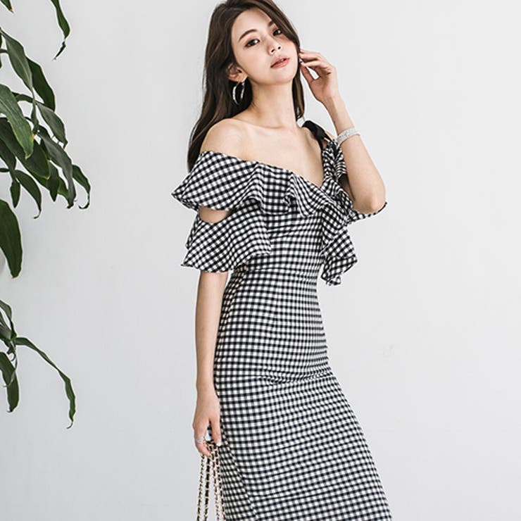 ギンガムチェックが可愛いダブルオフショル ドレス Cabaretdress 品番 Gxaw Graxia グラシア のレディースファッション通販 Shoplist ショップリスト