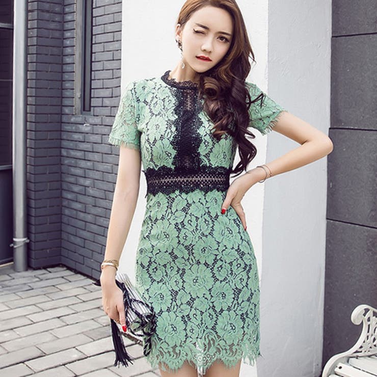 花柄総レースの胸元切り替えドレス Cabaretdress グリーン 品番 Gxaw Graxia グラシア のレディースファッション通販 Shoplist ショップリスト