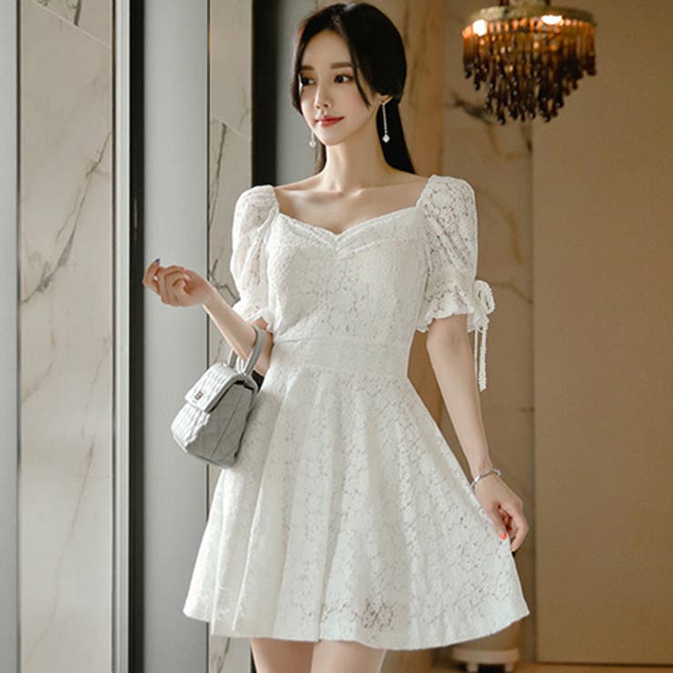 純白の爽やかな姫系Aラインドレス(キャバドレス・CABARETDRESS