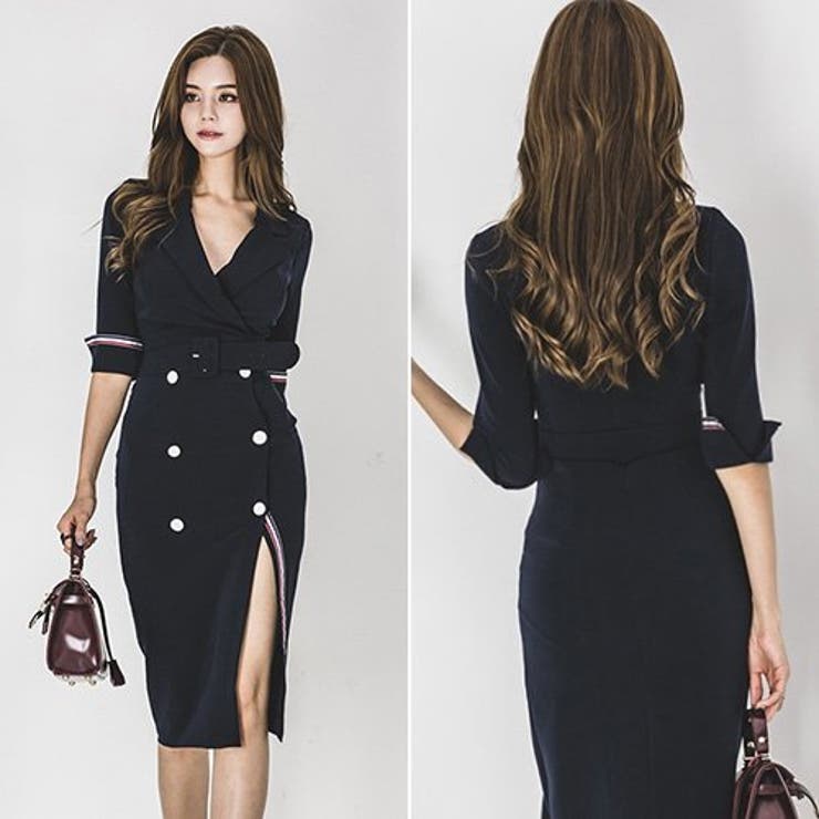 深いスリットとハイウエストがエレガントなミディ丈ドレス(キャバドレス CABAR… | GRAXIA | 詳細画像2 