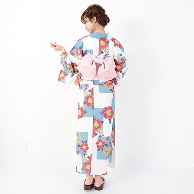 大ぶりな椿の花柄がレトロで大人かわいい浴衣3点セット(YUKATA)[品番