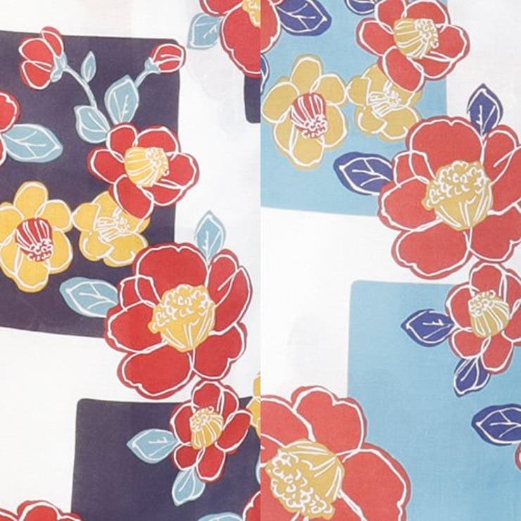 大ぶりな椿の花柄がレトロで大人かわいい浴衣3点セット(YUKATA)[品番