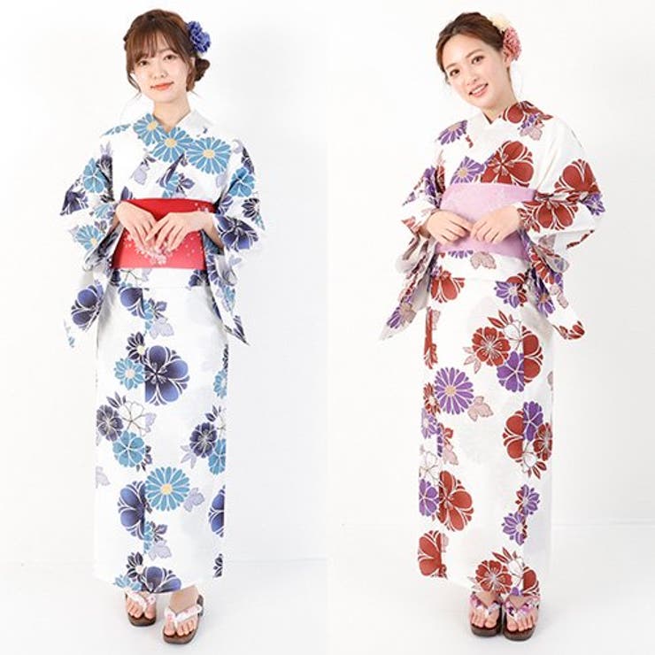 同系色で彩られた花たちが白地に映えるレトロかわいい浴衣3点セット 品番 Gxaw Graxia グラシア のレディースファッション 通販 Shoplist ショップリスト