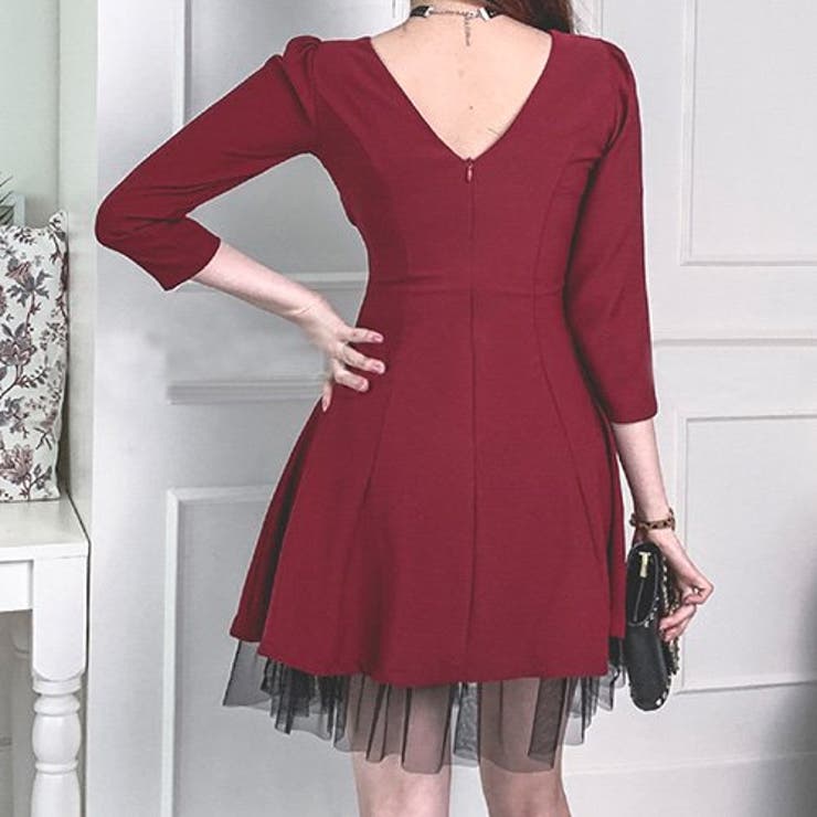 シックなカラーでチュールレースを重ねたフレアスカートのミニ丈ワンピース(キャバド… | GRAXIA | 詳細画像5 