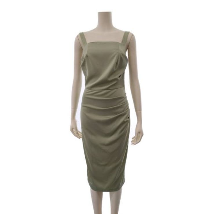 柔らかな質感の 華やかな光沢ストレッチ素材を使用したエレガントな印象のミディアム丈ワンピース ワンピース