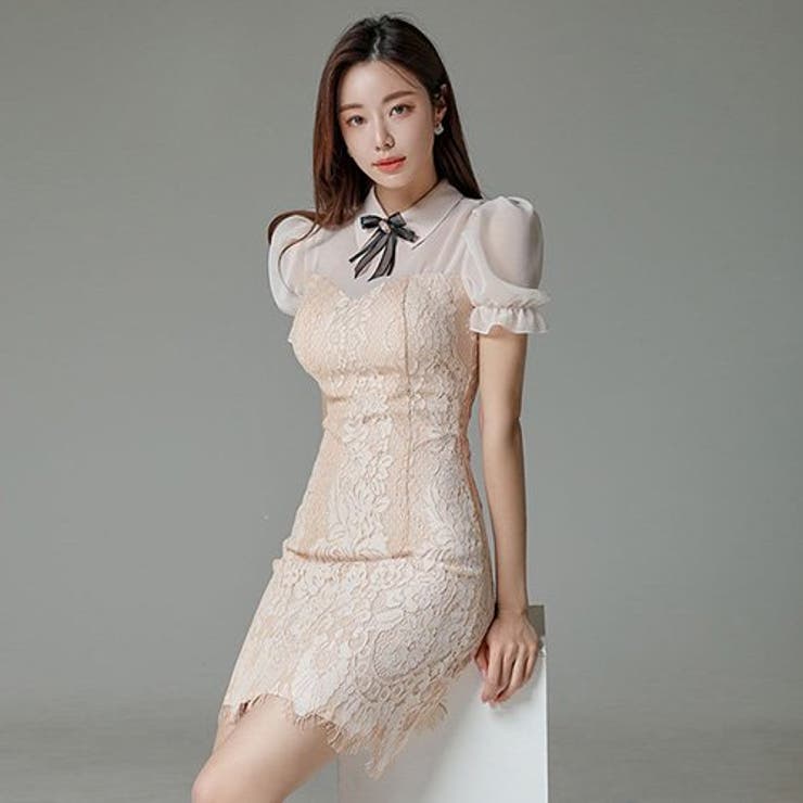 上品なシースルーと繊細なレースの重ね着風ミニ丈ワンピース 品番 Gxaw Graxia グラシア のレディースファッション通販 Shoplist ショップリスト