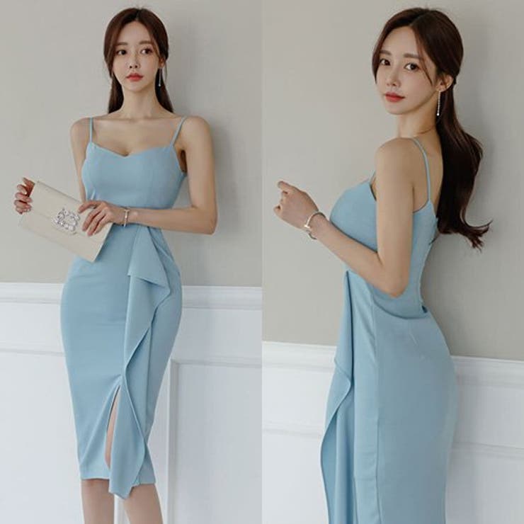 フロントのへそ出しがポイントのアシンメトリーキャミソールワンピース(キャバドレス… | GRAXIA | 詳細画像4 