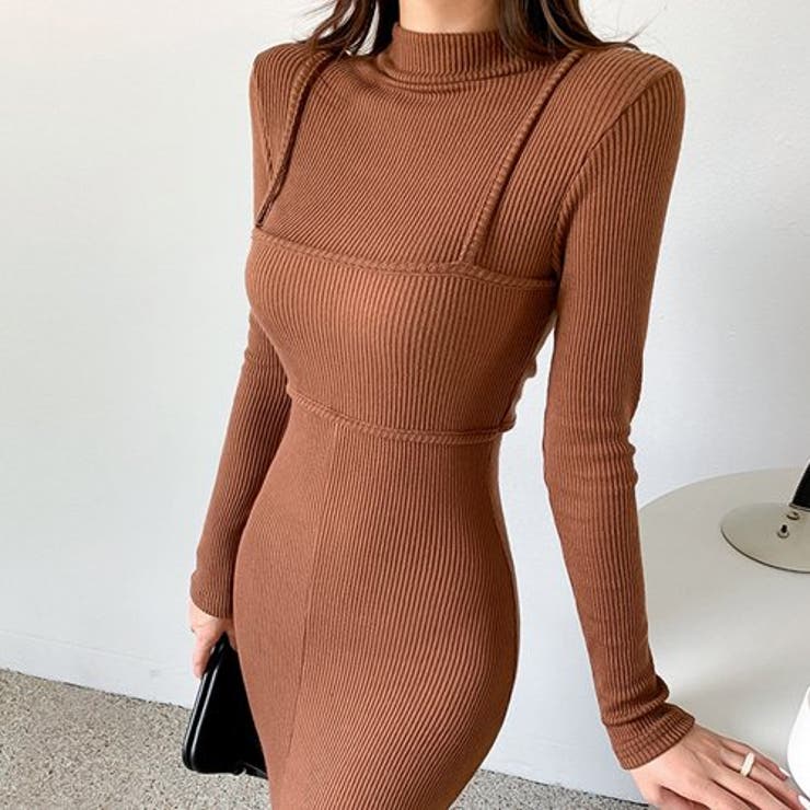 タイトシルエットが大人っぽいロングニットワンピース[品番