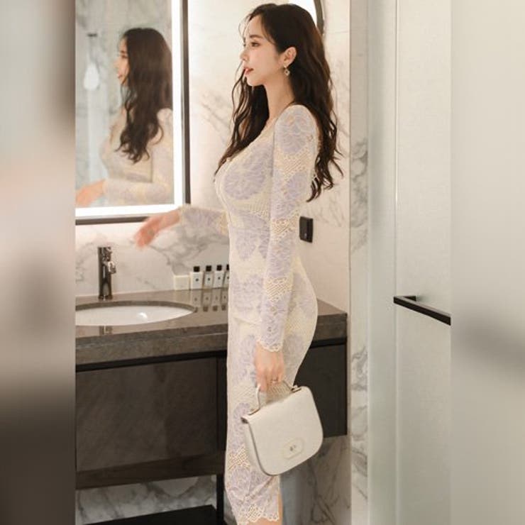 ソフトな色合いでフェミニンな印象のミディ丈ワンピース(キャバドレス CABARE… | GRAXIA | 詳細画像5 