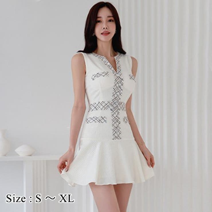 ワッフル生地がナチュラルかわいい異素材コンビワンピース(キャバドレス CABAR… | GRAXIA | 詳細画像1 