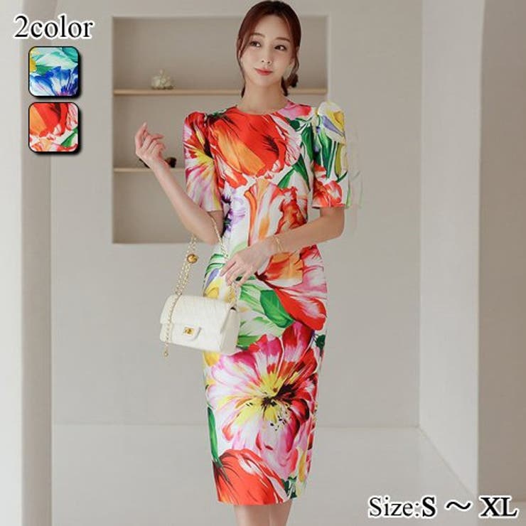 大胆なフラワープリントが華やかなミディ丈ワンピース(キャバドレス CABARET… | GRAXIA | 詳細画像1 