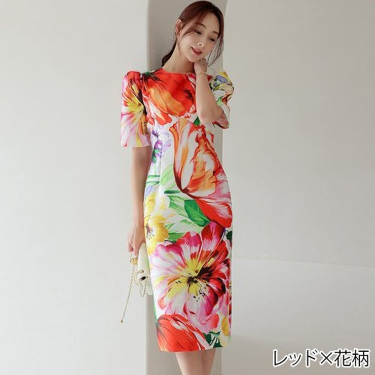 大胆なフラワープリントが華やかなミディ丈ワンピース(キャバドレス CABARET… | GRAXIA | 詳細画像3 