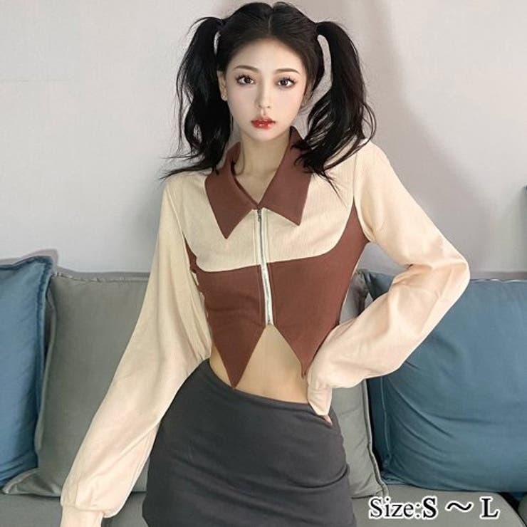 カットワークでさりげなく肌魅せ変形ジップトップス(TOPS) | GRAXIA | 詳細画像1 