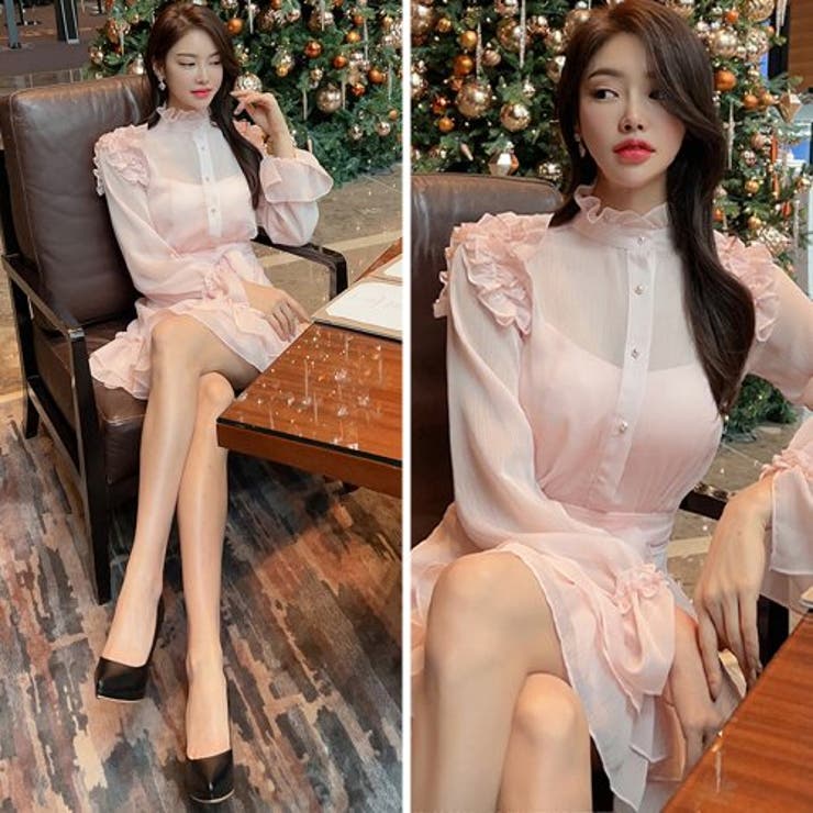 お花のようなフリルが可愛いミニワンピース(キャバドレス CABARETDRESS