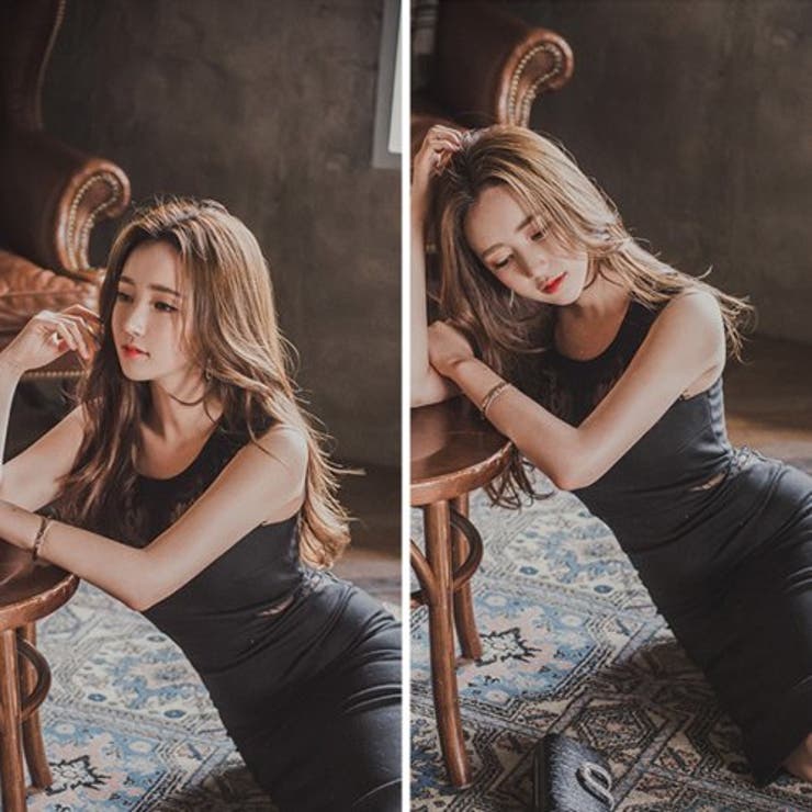 ビスチェデザインとレースの透け感が大人っぽいドレス[品番