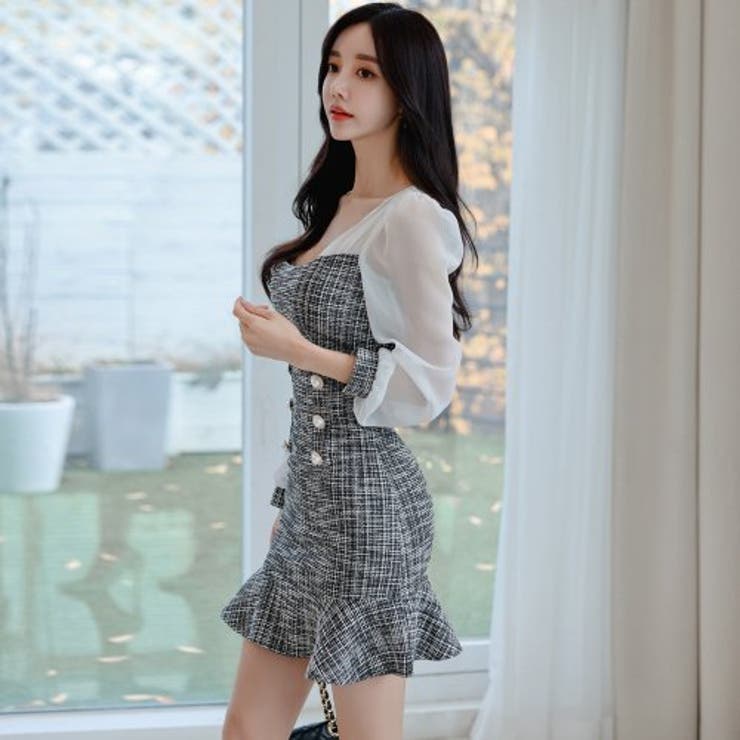 異素材組み合わせでクラス感のあるワンピースドレス(キャバドレス CABARETD… | GRAXIA | 詳細画像3 