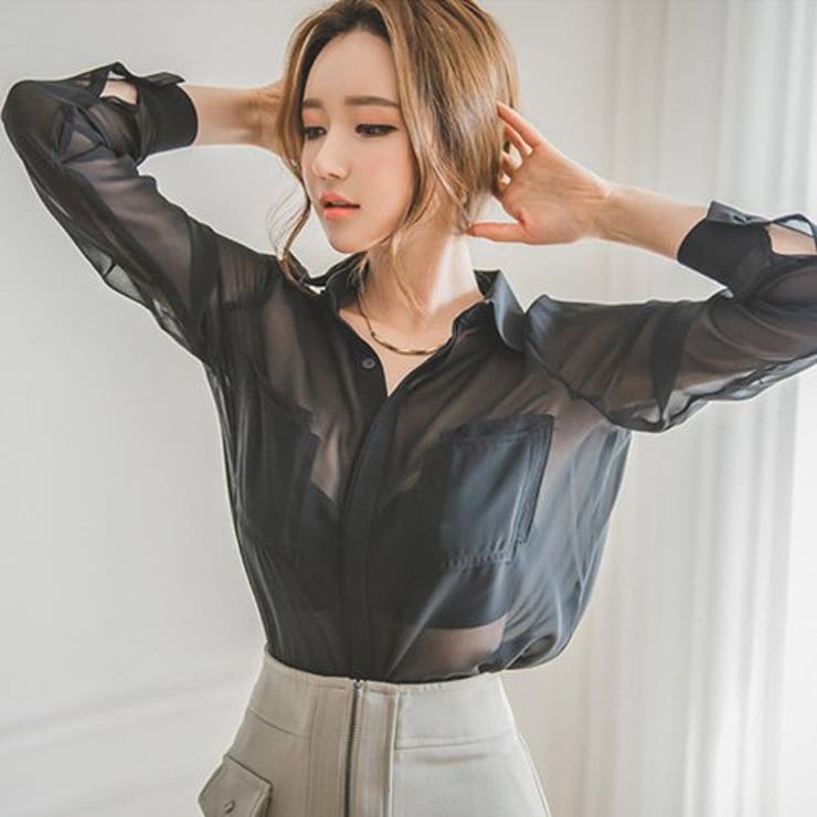 両胸ポケット付きシアーシャツトップス(TOPS) | GRAXIA | 詳細画像4 