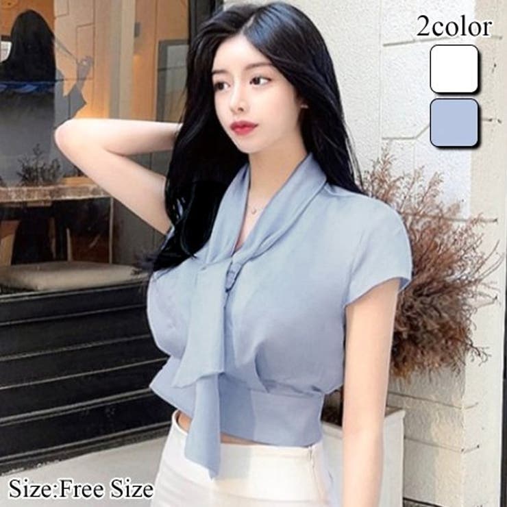 サテンの光沢感がクールなショート丈ボウタイトップス(TOPS) | GRAXIA | 詳細画像1 