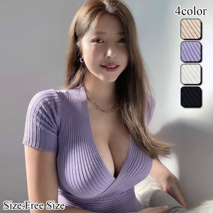 メリハリボディが際立つカシュクールリブニットトップス(TOPS) | GRAXIA | 詳細画像1 