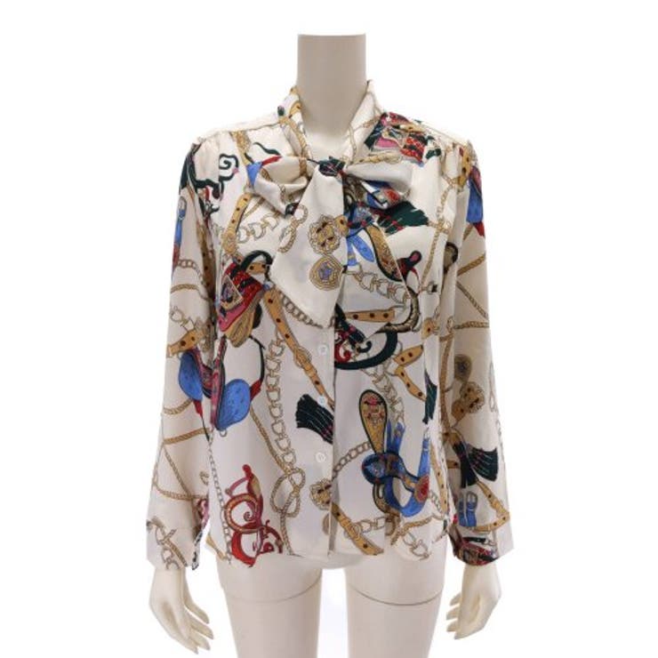 エレガントなスカーフ柄ボウタイシャツトップス(TOPS) | GRAXIA | 詳細画像7 