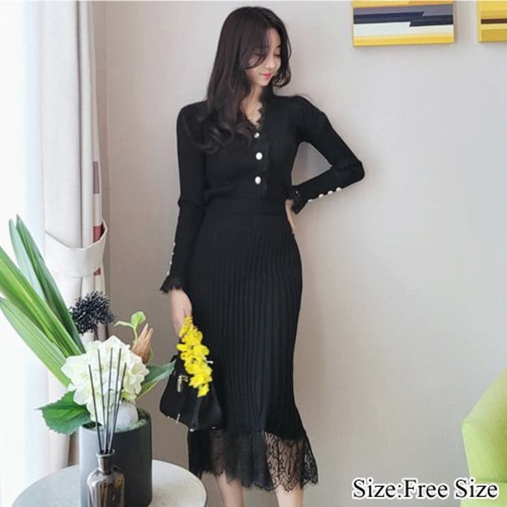 裾レースのリブニットセットアップドレス(キャバドレス CABARETDRESS) | GRAXIA | 詳細画像1 