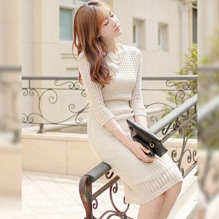 五分袖メッシュニットワンピース(キャバドレス・CABARETDRESS)[品番
