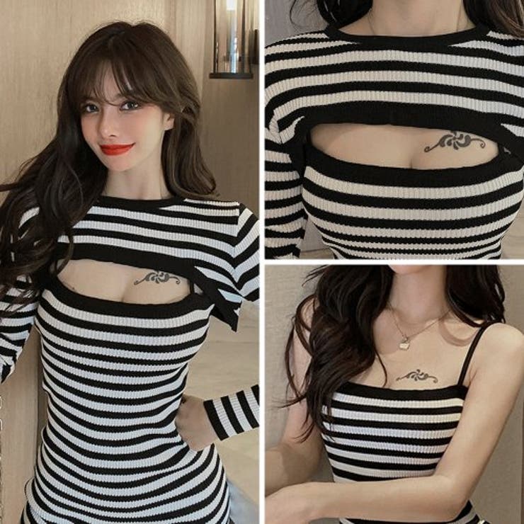 フロントカットアウトボーダーニットワンピース(キャバドレス CABARETDRE… | GRAXIA | 詳細画像6 