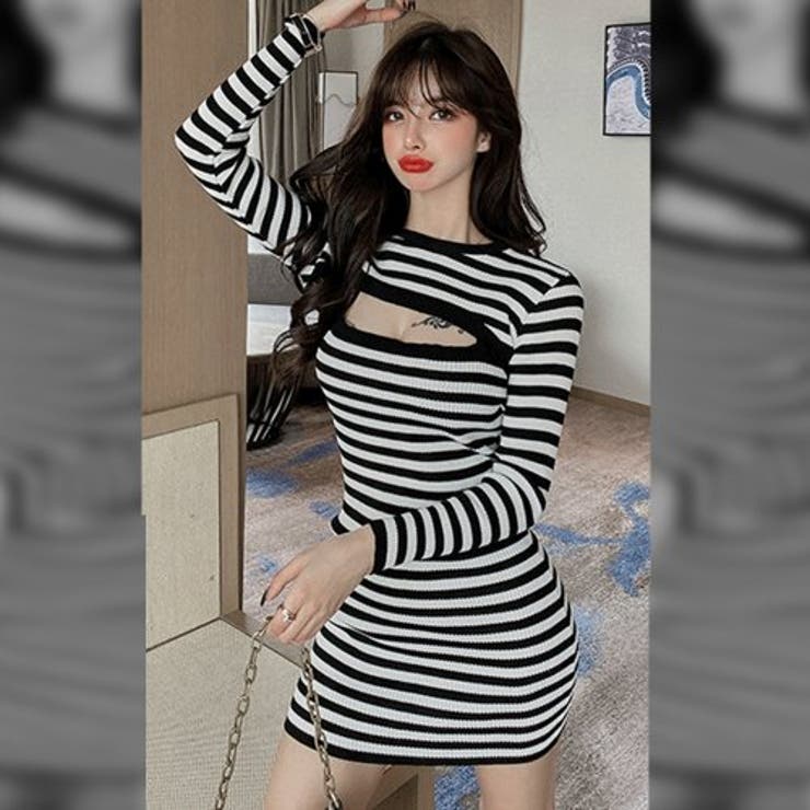 フロントカットアウトボーダーニットワンピース(キャバドレス CABARETDRE… | GRAXIA | 詳細画像7 