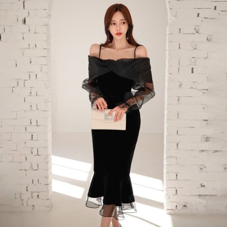 光沢感がドレッシーなオフショルワンピース[品番：GXAW0002949