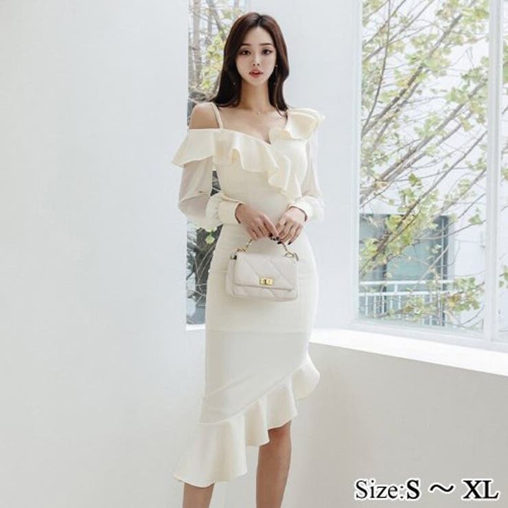 アシンメトリーフリルワンピース(キャバドレス・CABARETDRESS