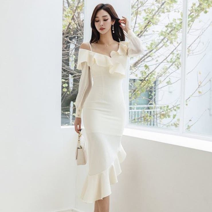 アシンメトリーフリルワンピース(キャバドレス・CABARETDRESS