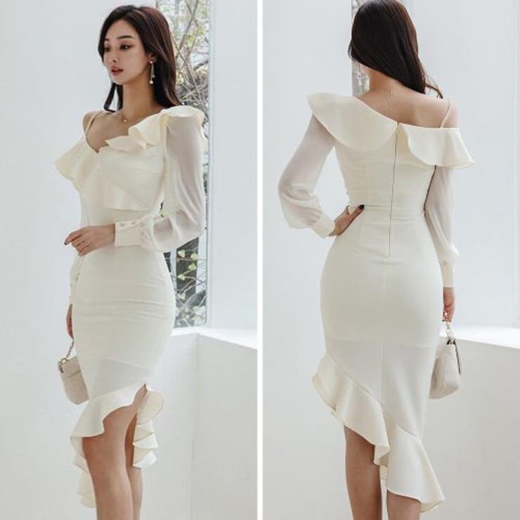 アシンメトリーフリルワンピース(キャバドレス・CABARETDRESS