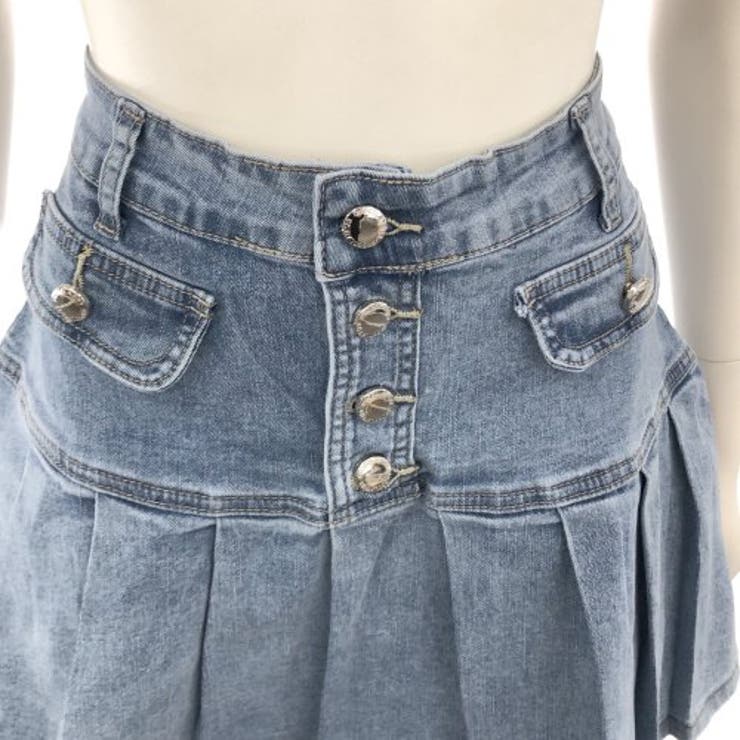 【GUMZZI】デニム生地レース付きフレアミニスカートto28669 ストレッチデニムプリーツミニスカート(SKIRT)[品番