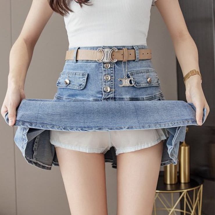 ストレッチデニムプリーツミニスカート(SKIRT)[品番