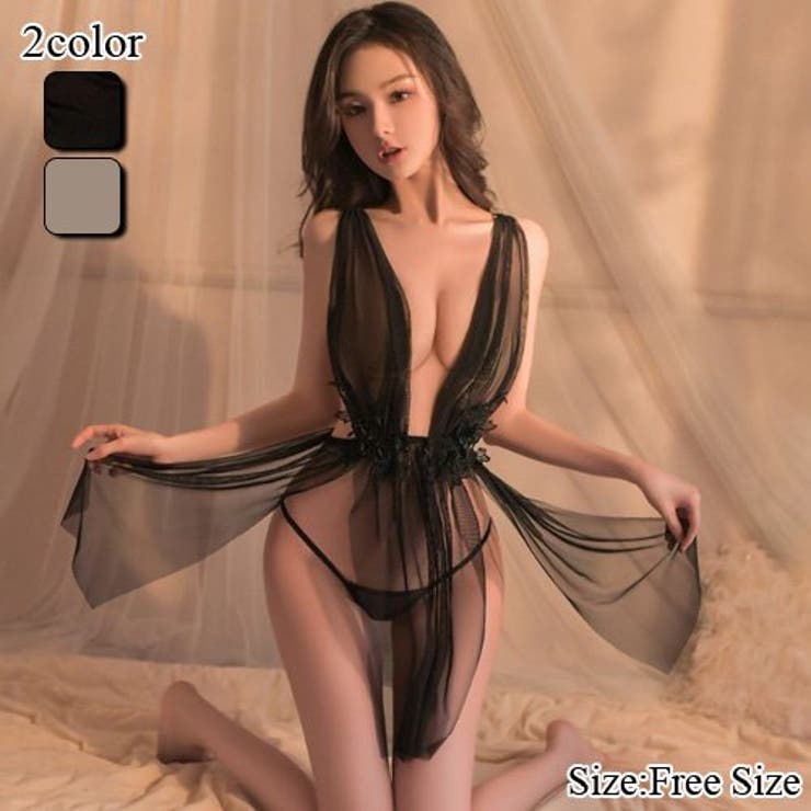 大胆スリットがふわりと揺れる刺繍入りベビードール(セクシーランジェリー) | GRAXIA | 詳細画像1 