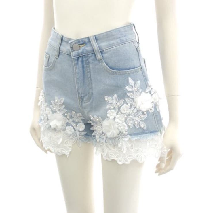 レース×フラワーデニムショートパンツ(PANTS)[品番：GXAW0003034