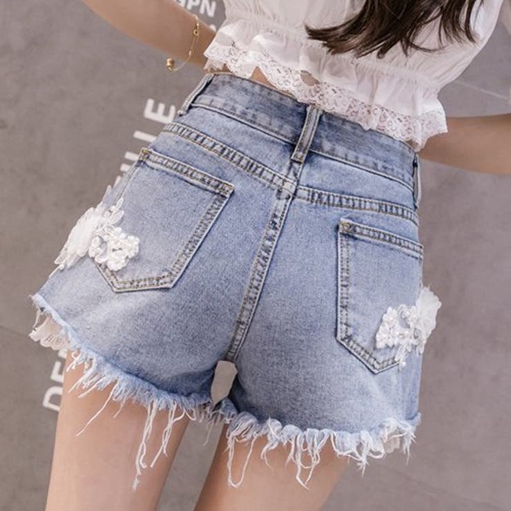レース×フラワーデニムショートパンツ(PANTS)[品番：GXAW0003034