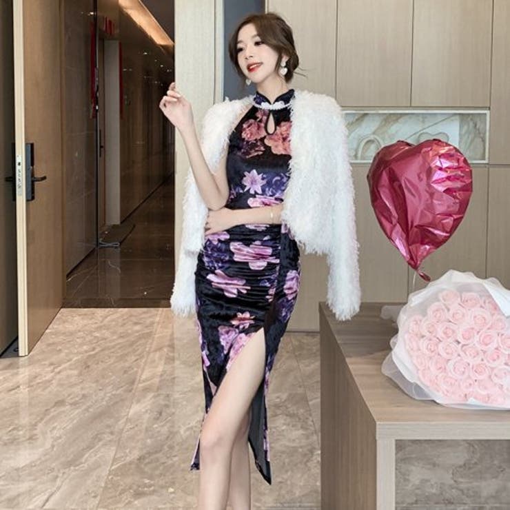 花柄 レース チャイナドレス シアー キャバクラ パーティー クラブ 🧡💛花柄🧡💛 レース チャイナドレス シアー キャバクラ